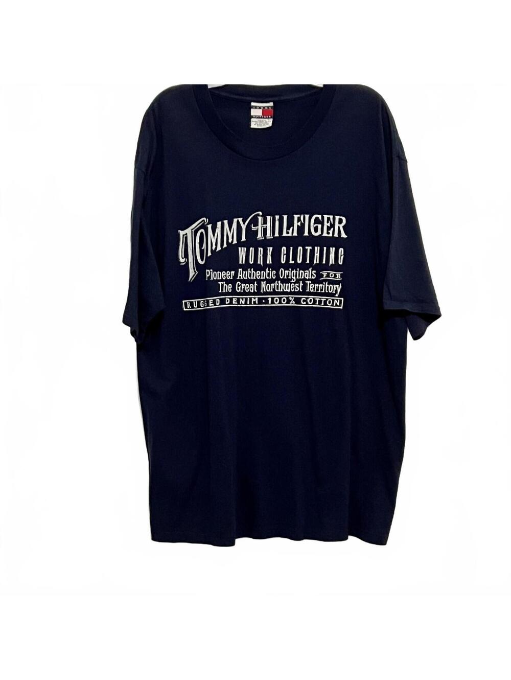 90s Vintage Tommy Hilfiger BOXY T Shirt Logo Single Stitch Drop Shoulder USA XL